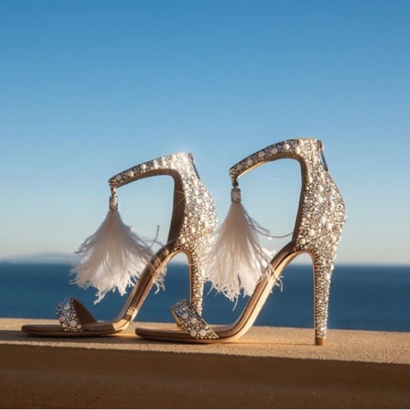 New Jimmy Choo Viola 110 Crystal Sandals Ostrich Feather Tassel Wedding $1,895 - Picture 5 of 15